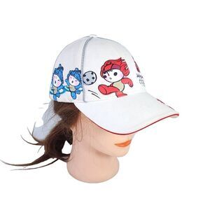 Beijing China 2008 FUWA Olympics Hat Youth Kids Sports Hat Cap Adjustable White